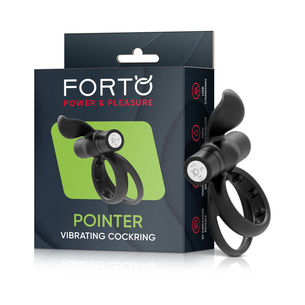 Forto Pointer Rechargeable Silicone Vibrating Dual Cockring with External Stimulator