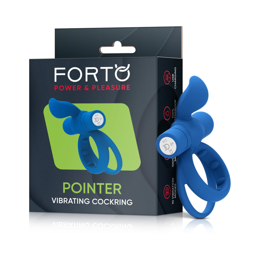 Forto Pointer Rechargeable Silicone Vibrating Dual Cockring with External Stimulator
