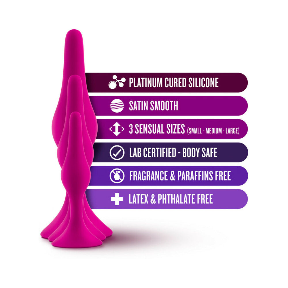 Blush Luxe 3-Piece Silicone Beginner Plug Kit Pink infographic