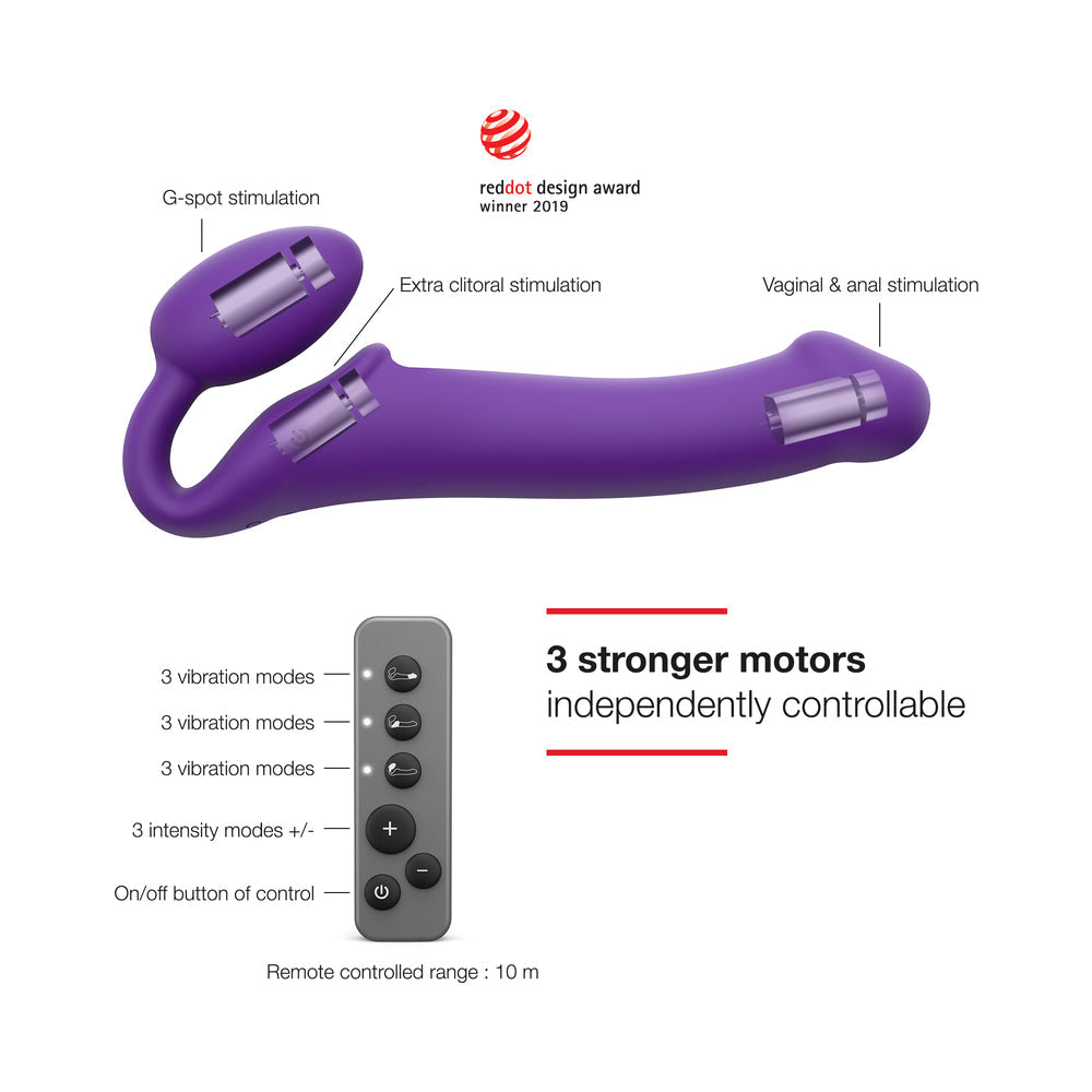 Strap-On-MeRechargeableRemote-ControlledSiliconeVibratingBendableStrap-OnPurplespecifications