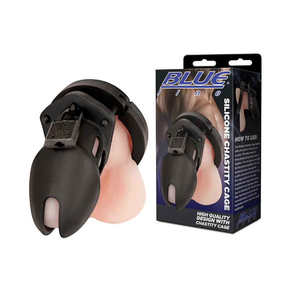 Blue Line Silicone Chastity Cage-