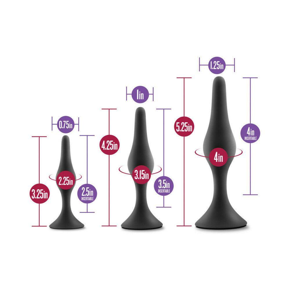 Blush Luxe 3-Piece Silicone Beginner Plug Kit Black size info