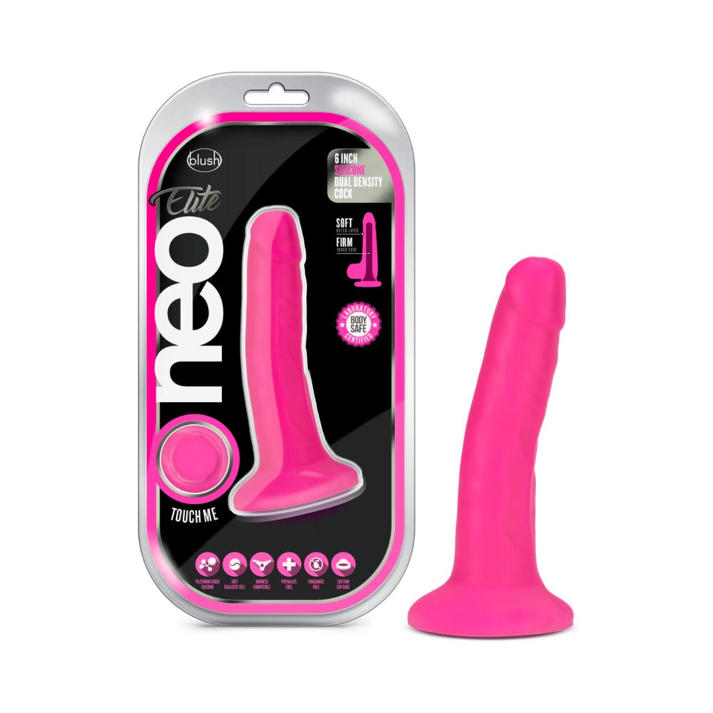 Blush Neo Elite 6 in. Dual Density Dildo-Neon Pink-
