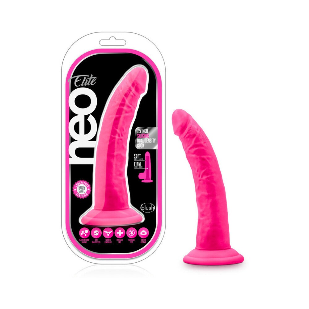 Blush Neo Elite 7.5 in. Dual Density Dildo-Neon Blue-