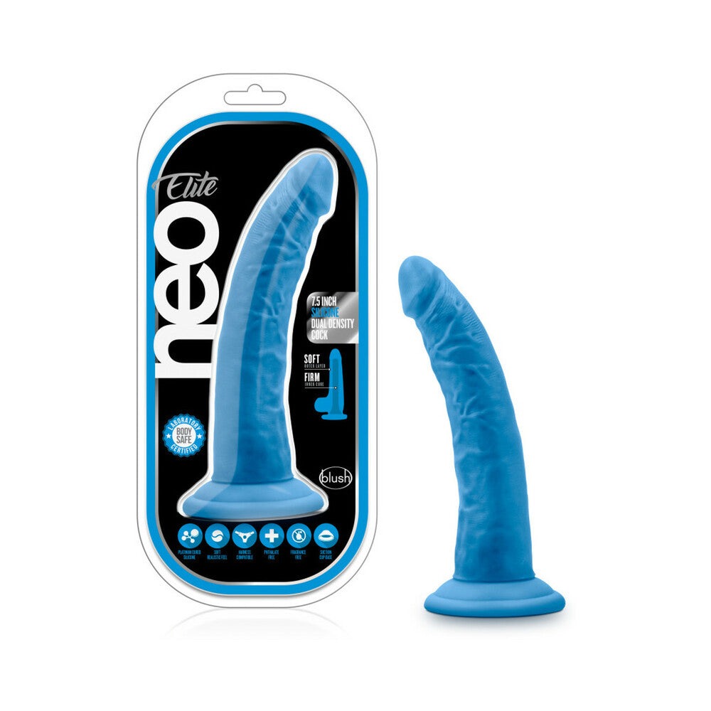 Blush Neo Elite 7.5 in. Dual Density Dildo-Neon Blue-