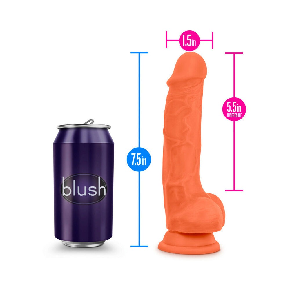 Blush Neo Elite 7.5 in. Dual Density Dildo with Balls-Neon Orange-
