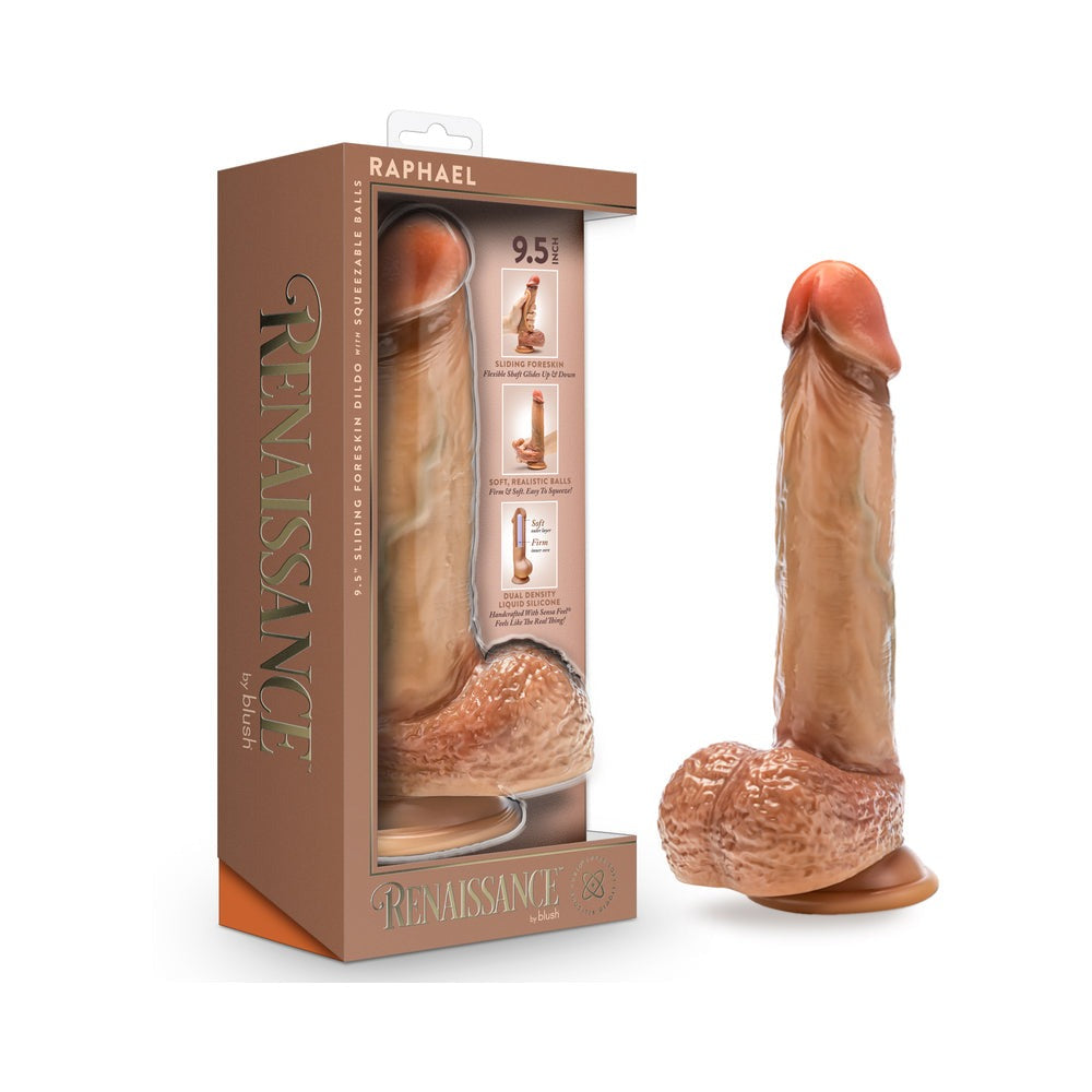 Renaissance Raphael Sliding Foreskin Dildo with Squeezable Balls 9.5 in-