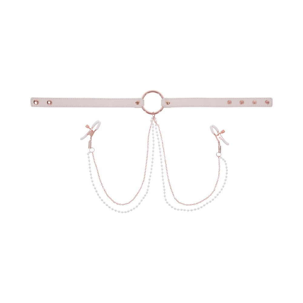 Sportsheets Sex & Mischief Peaches 'n CreaMe Collar with Nipple Clamps-