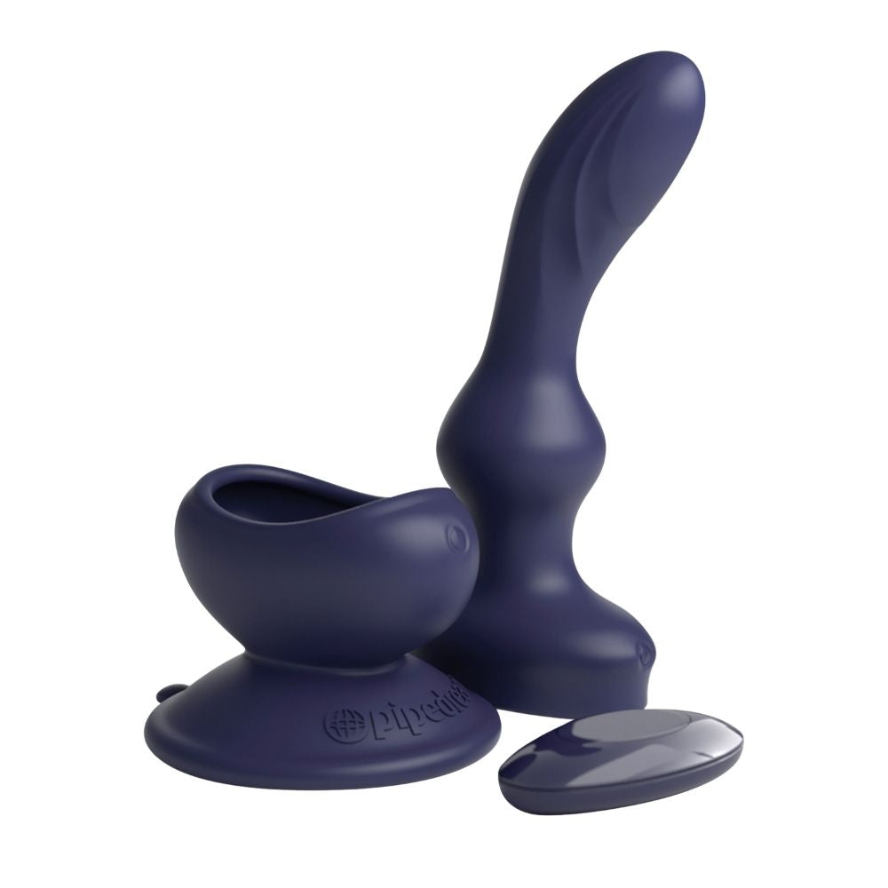 3Some P-Spot Wall Banger standing upright beside the suction cup base and remote it comes with