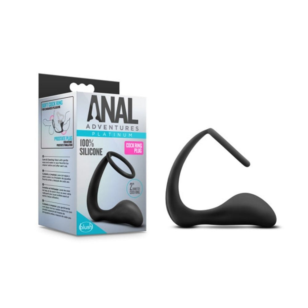 Anal Adventures Platinum Cock Ring beside the box it comes in