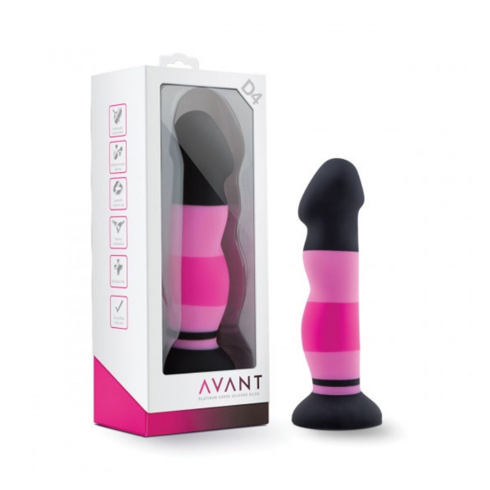 Avant D4 Sexy in Pink standing upright on its suction cup base both inside the box it comes in and outside of it