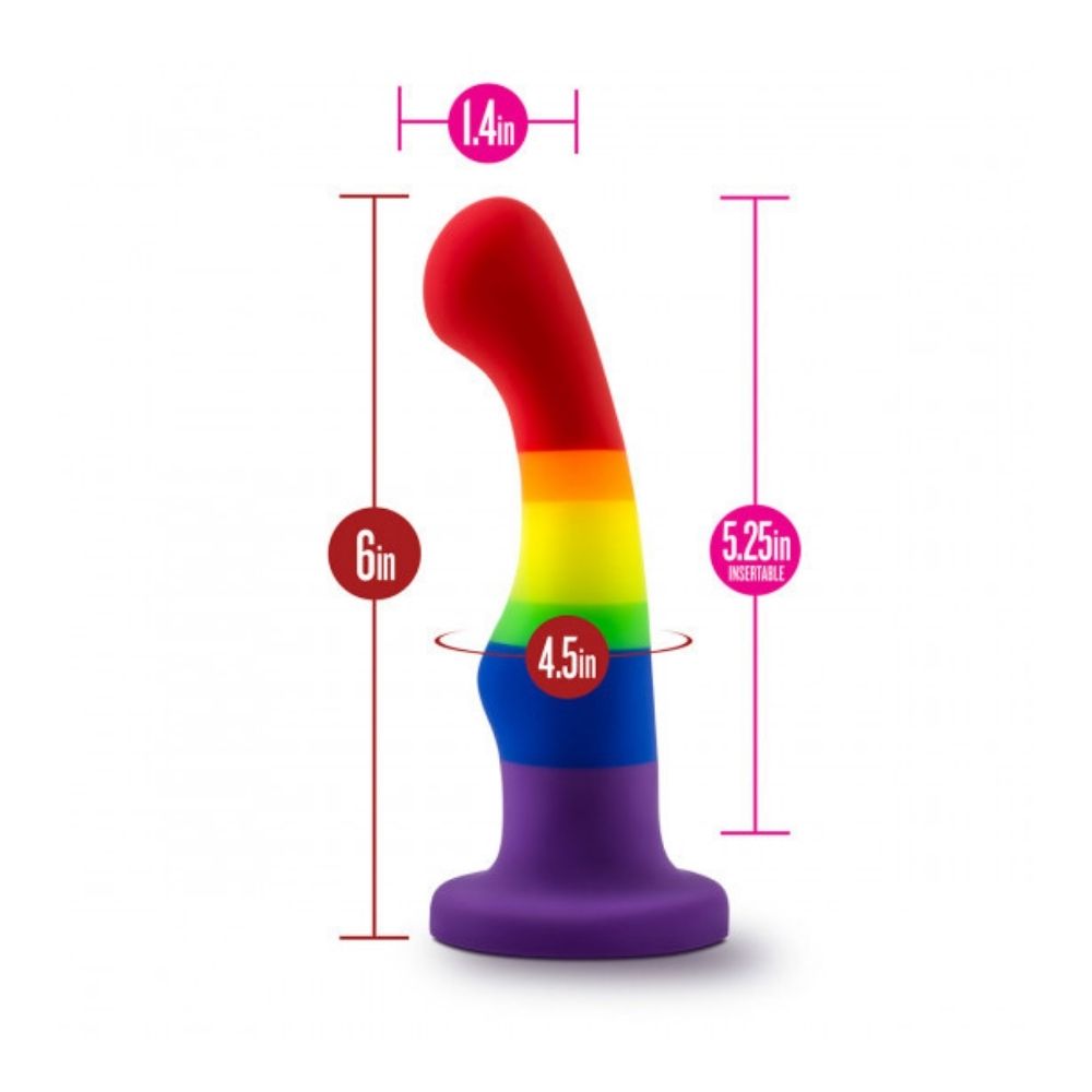 Avant Pride P1 Freedom standing upright on suction cup base with labeled dimensions