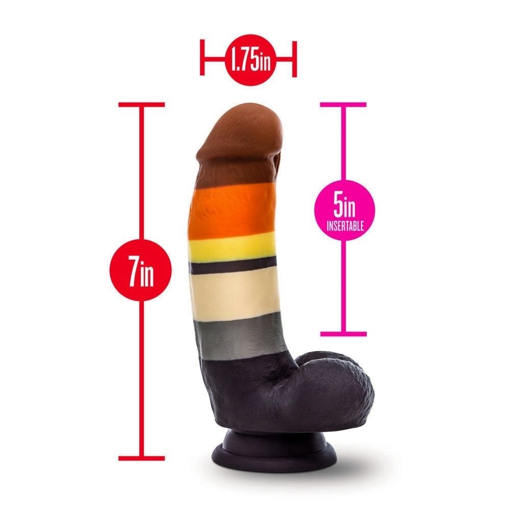 Avant Pride P9 Bear from the side, standing upright on its suction cup base, with labeled height, width and insertable length