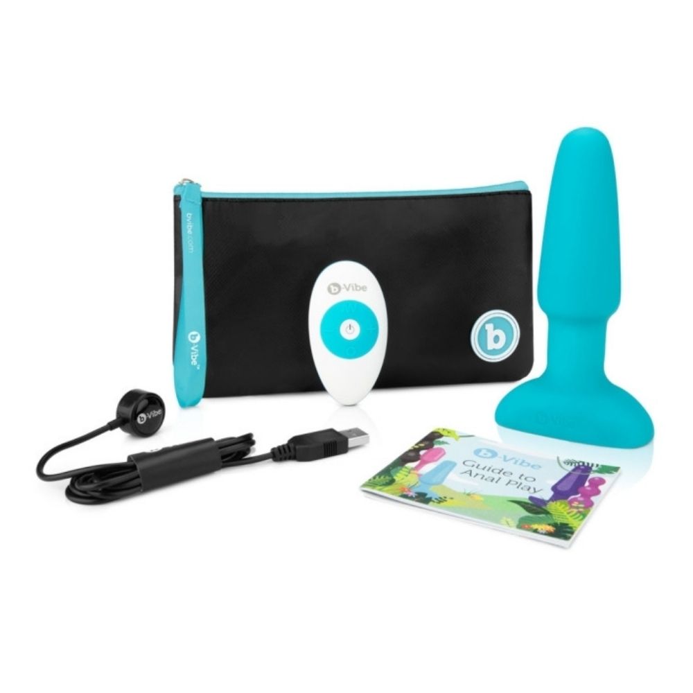 B-Vibe Rimming Plug 2 and everything else that is included, such as the remote, travel bag, charging cable and user guide