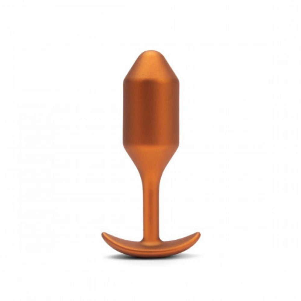 B-Vibe Snug Plug 2 (M) - Limited Edition Sunburst Orange standing upright on its base