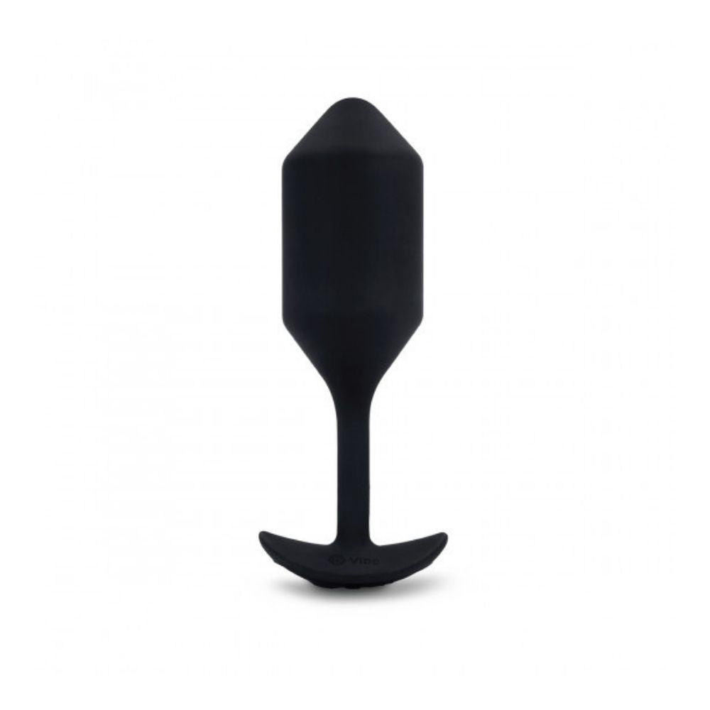 Black B-Vibe Vibrating Snug Plug 4 (XL) standing upright on its base