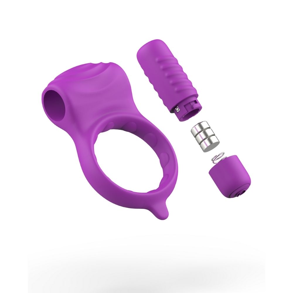 B Swish Bcharmed Basic Wave in orchid with the vibrating part removed from the ring and opened to reveal the batteries