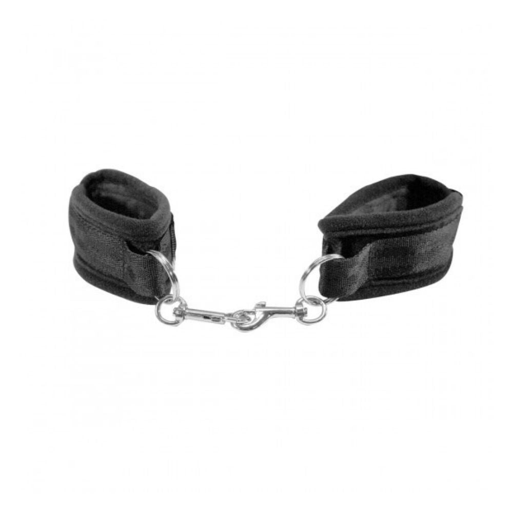 Beginner's Handcuffs showing both cuffs and the easy-release metal snap link connecting them 