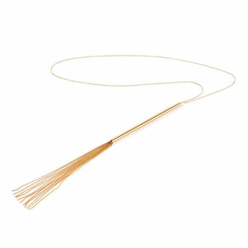Gold Bijoux Indiscrets Magnifique Chain Necklace Whip showing the neck loop, handle and tassels 