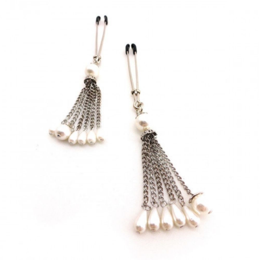 Bijoux de Nip Pearl Tassels showing the clamps at the top and the dangling tassels and pearls at the bottom