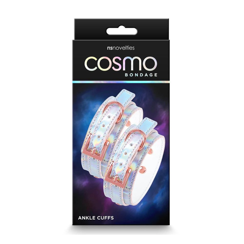 The packaging for the Cosmo Bondage Ankle Cuffs Rainbow