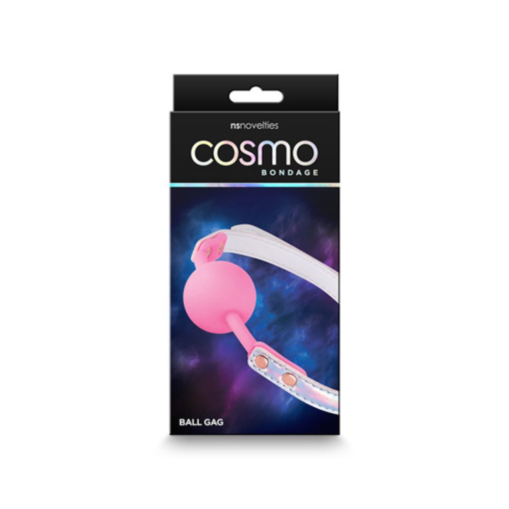 The packaging for the Cosmo Bondage Ball Gag Rainbow