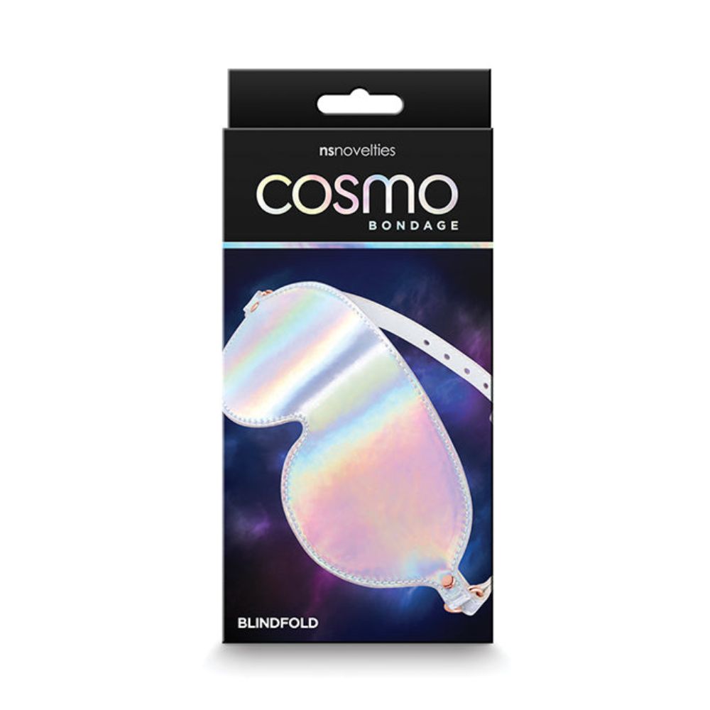 The packaging for the Cosmo Bondage Blindfold Rainbow