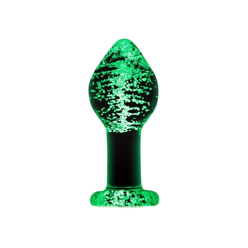 Large glow in the dark Firefly Glass Plug standing on base