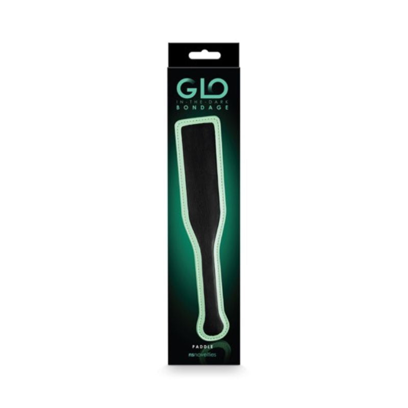 The box that the GLO Bondage Paddle Green comes in