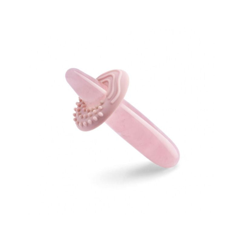 Le Wand Crystal Slim in Rose Quartz with the attachment attached.