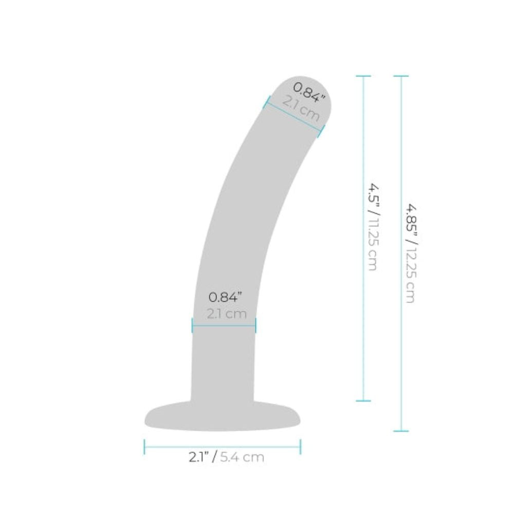 Diagram of the dimensions of dildo that comes in the Lux Fetish Red Heart Strap On 5 in. Dildo Set