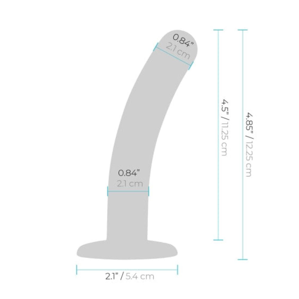 Diagram of the dimension of the dildo that comes in the Lux Fetish Strap-On Harness 5 in. Dildo Set