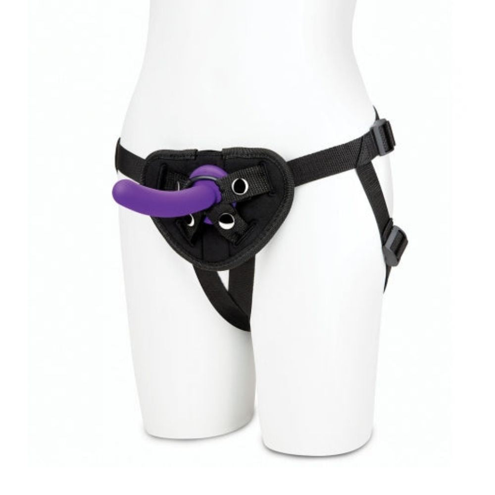 Lux Fetish Strap-On Harness 5 in. Dildo Set on a mannequin