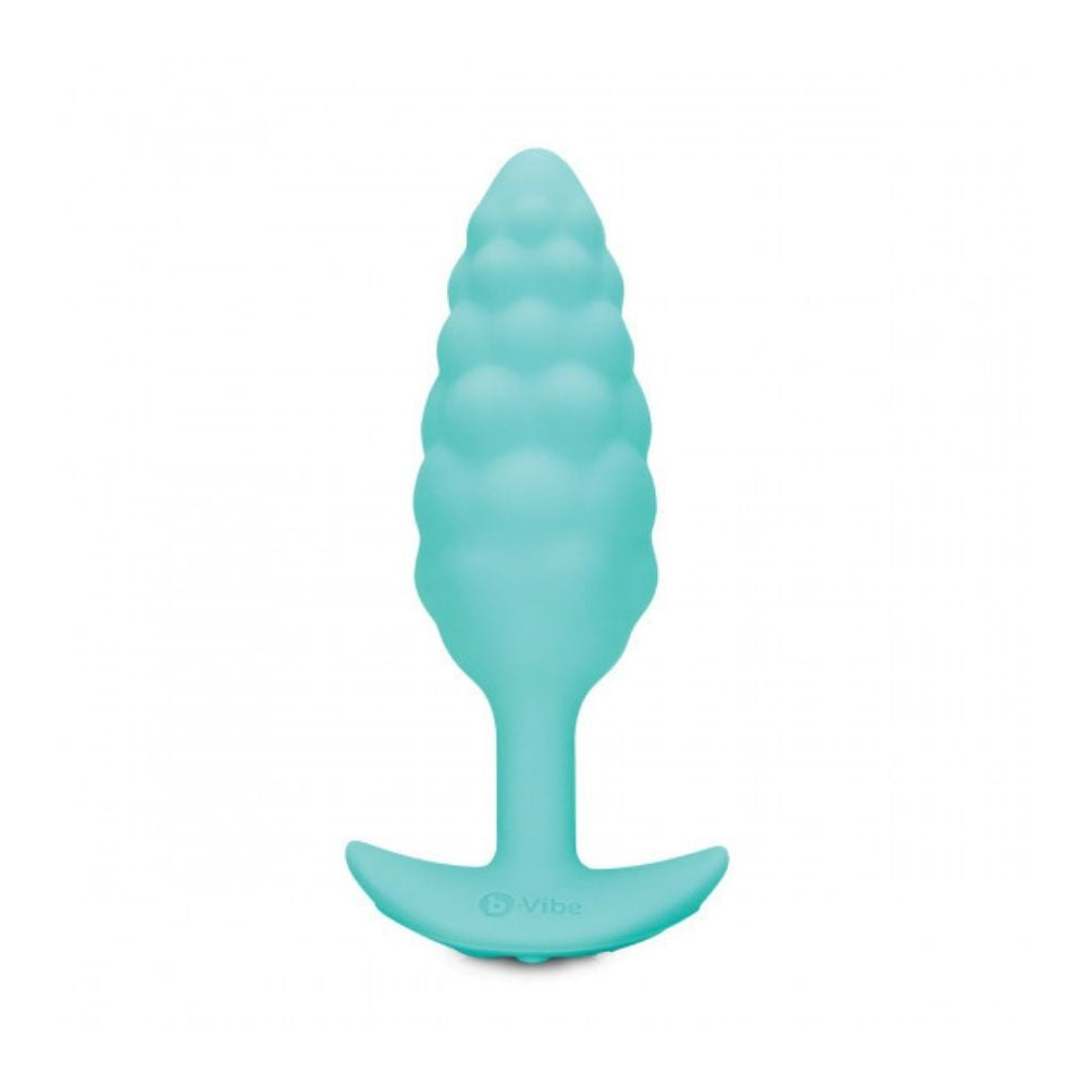 B-Vibe Texture Plug Bump Aqua (Small) standing upright on its base