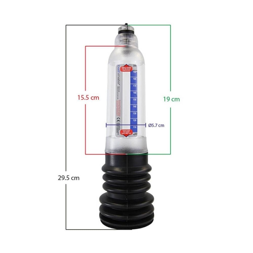 Bathmate Hydro7 Clear with labeled dimensions