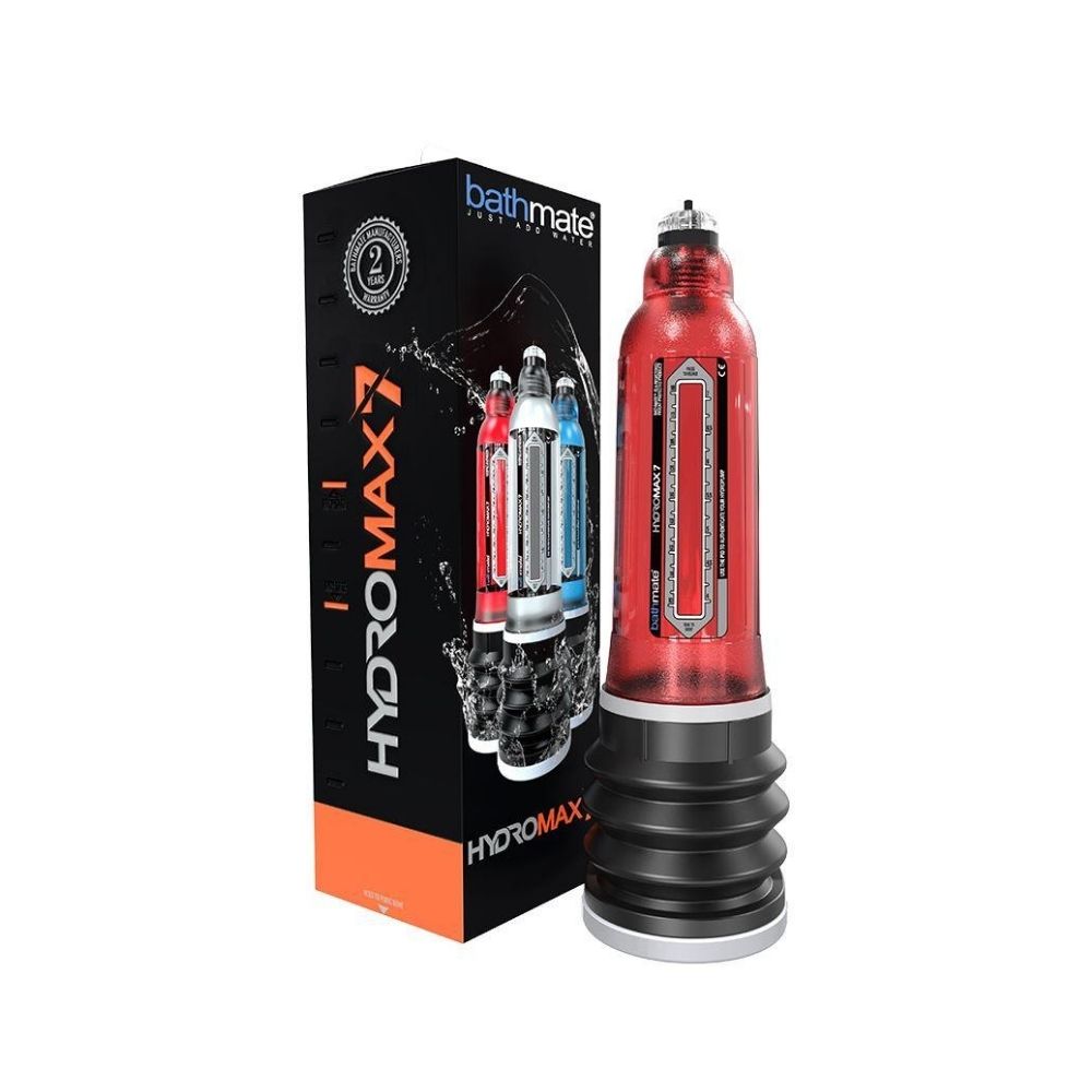 Bathmate Hydromax 7 Red beside the box it comes in