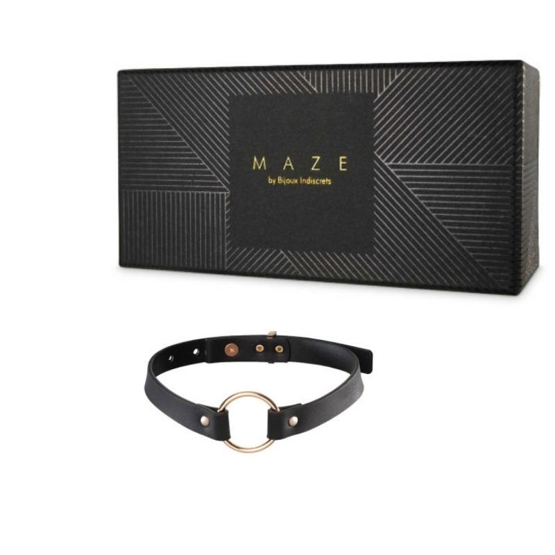 Bijoux Indiscrets Maze Single Ring Choker in front of the box it comes in