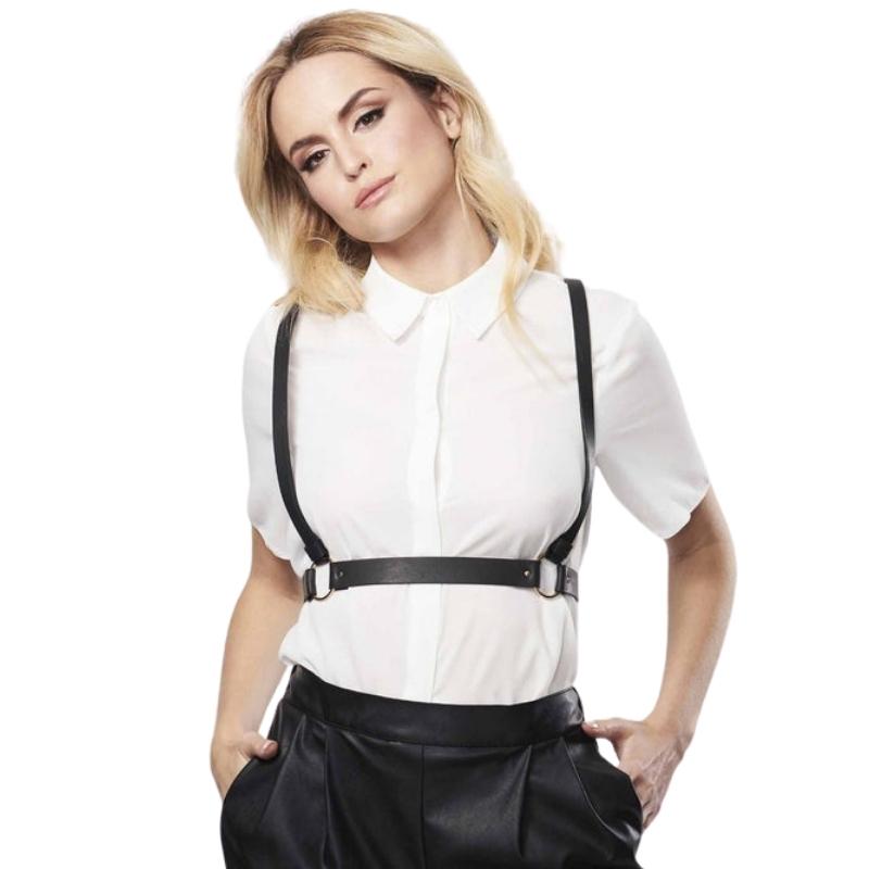 How the Bijoux Indiscrets Maze X-Harness looks from the front when worn