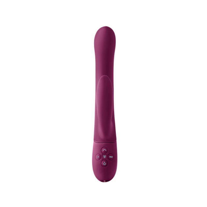 Femme Funn Balai in dar fuchsia showing the top view of the rabbit and buttons