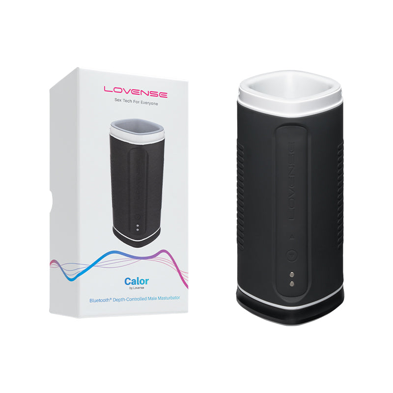 Lovense Calor standing upright beside the box it comes in.