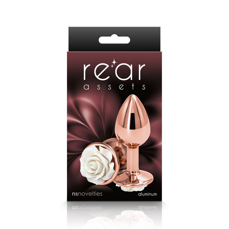 Rear Assets Rose Anal Plug Small white rose base box