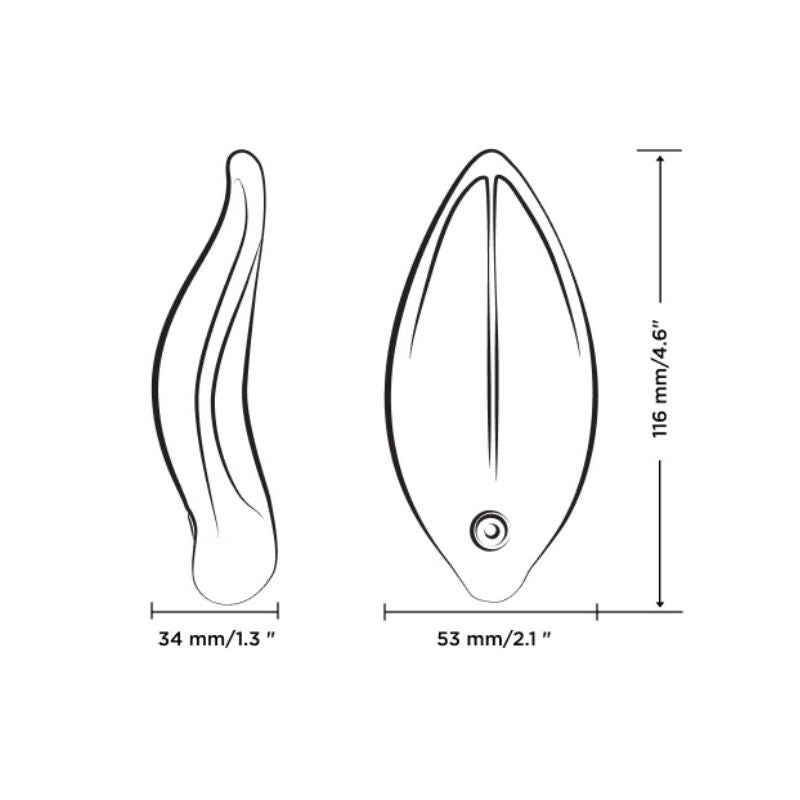 ROMP Wave Lay-On Vibrator Mint diagram with the dimensions labeled